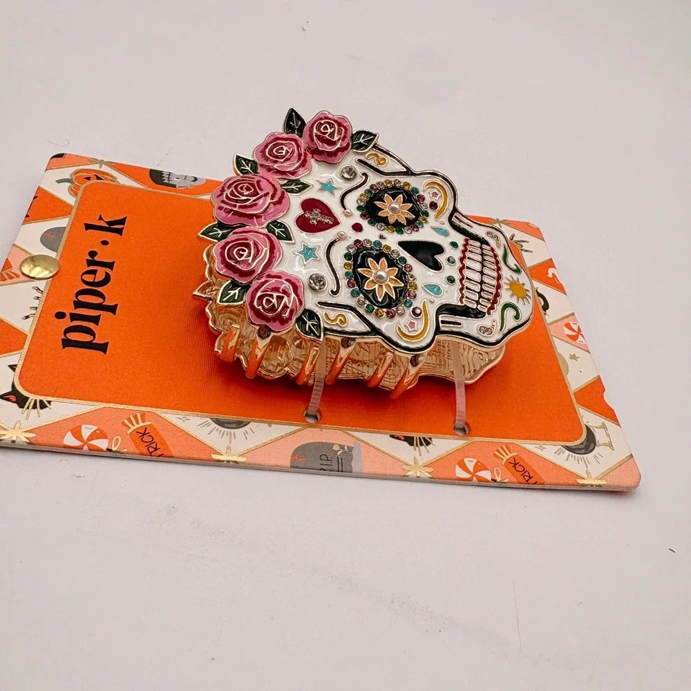 Piper K Sugar Skull Hair Claw Clip Day of the Dead Calavera  Dia de Los Muertos